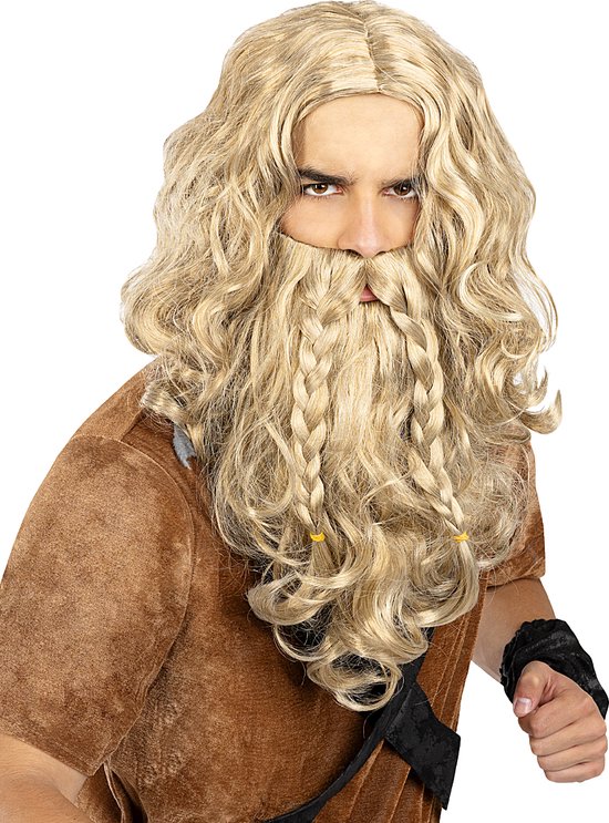 FUNIDELIA Viking pruik en baard voor mannen - Bruin