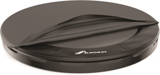 Antracietgrijze Akrobat afdekhoes voor ronde trampoline, deels over de rand gevouwen.