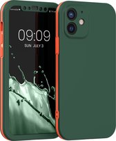 kwmobile hoesje compatibel met Apple iPhone 12 - 3-delige cover met extra bescherming - Smartphonehoesje in donkergroen / oranje