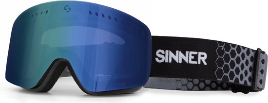 SINNER Pine Skibril - Zwart Frame + Blauwe Spiegellens