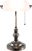 LumiLamp Bureaulamp Bankierslamp 27*23*42 cm E27/max 1*60W Wit Ijzer, Glas Art Deco Tafellamp