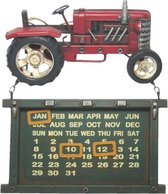 Maandkalender Tractor 30*28*6 cm Rood Ijzer Rechthoek Keukenkalender