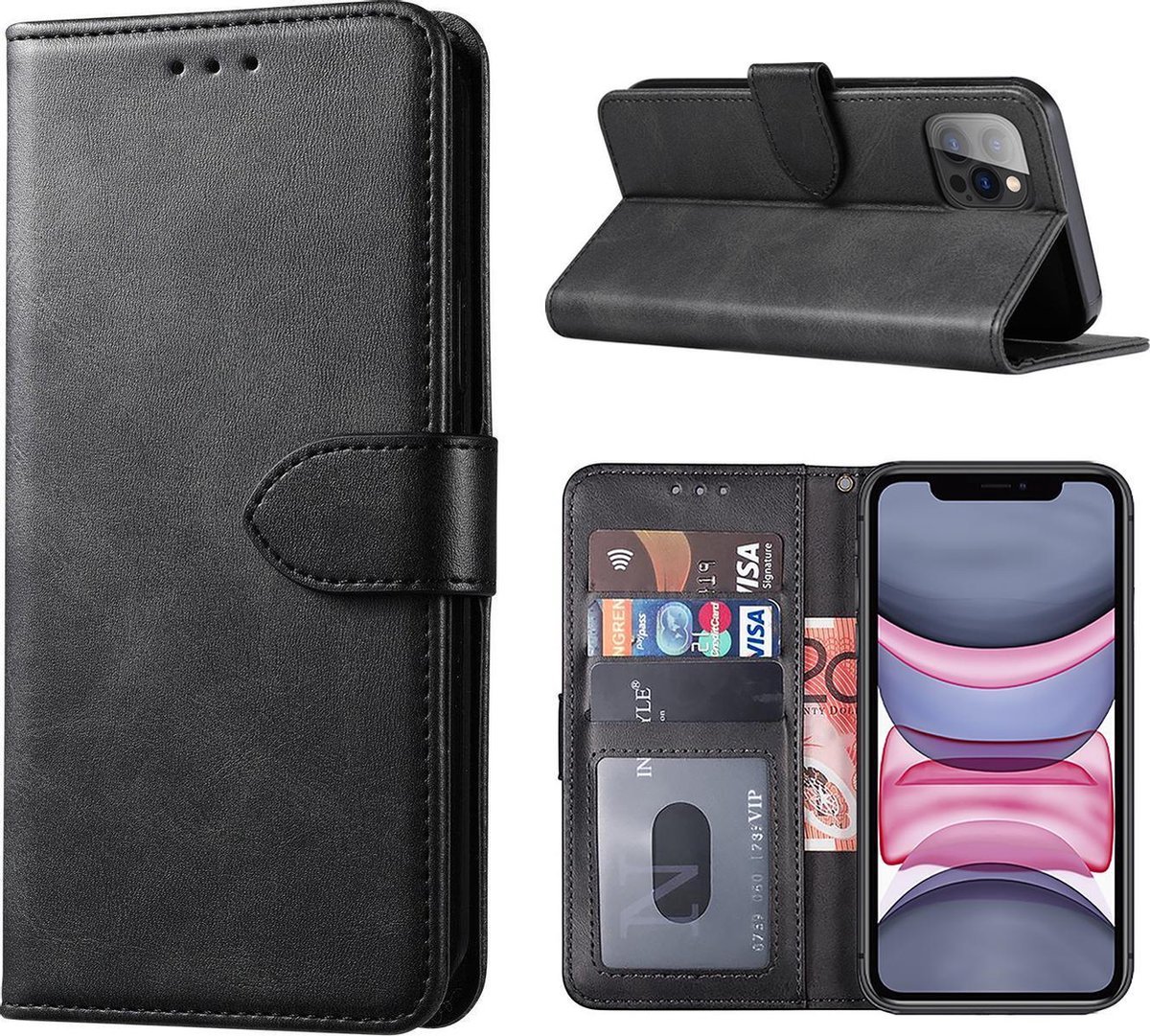 iParadise Oppo A54 5G hoesje bookcase met pasjeshouder zwart wallet portemonnee book case cover