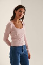 na-kd Ribbed Round Neck Dames Top - Maat Large