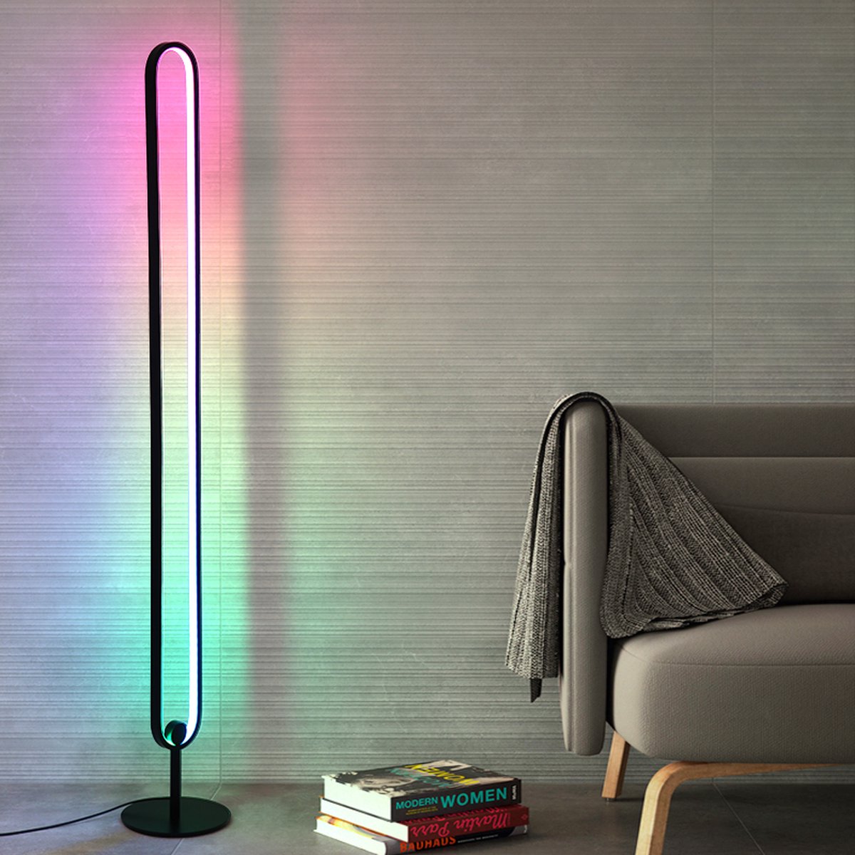 Hozard® Moderne LED Vloerlamp Z2 - Dimbare Staand Lamp + Afstandsbediening - Ovaal - Led Lamp - Staande lampen - RGB Smart Lamp - Zwart