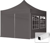 3x3m easy up partytent vouwtent  4 zijwanden (met kerkvensters) paviljoen PES300 stalen frame grijs