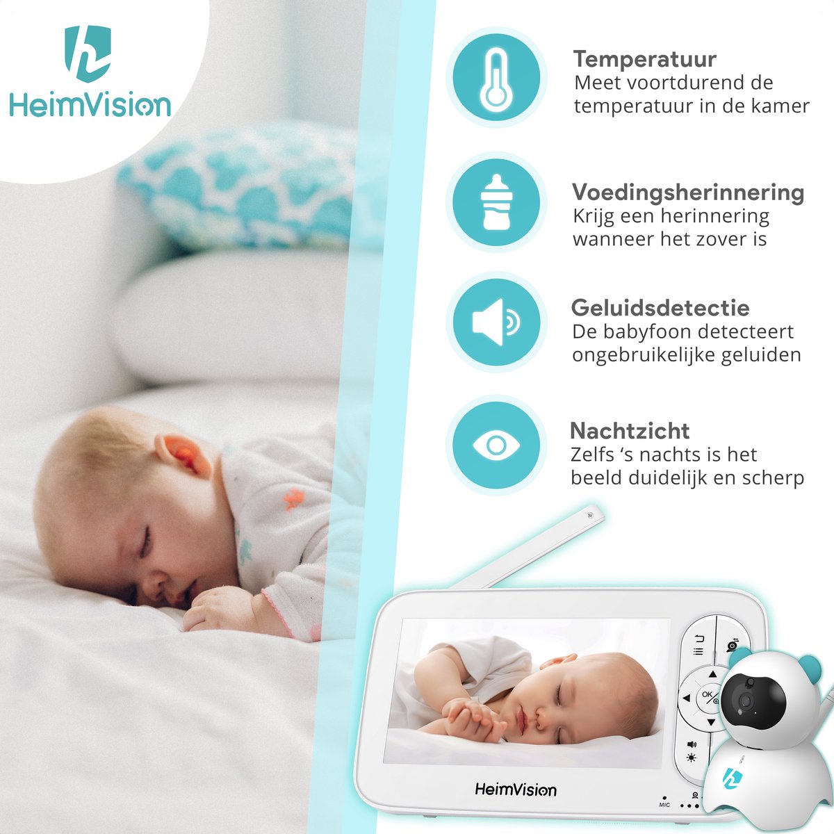 CZEview BM6 Babyfoon met 2 Camera's 2.5K & 4X Zoom, 5.5 HD WiFi Video Babyfoon met App, Nachtzicht, Beweging & Geluid & Temperatuurdetectie, 2-Weg Talk, 360° Zicht, Muziek & Gekleurd Nachtlicht