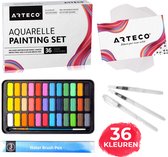 ARTECO® 36 Kleuren Aquarelverf Set – Inclusief 3 Water Brush Pennen en Aquarelpapier - Waterverf - Cadeau