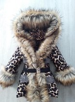 maat 62 Luxe Bontkraag winterjas baby Imitatiebont jas kind panterprint dierenprint jasje met grote bontkraag