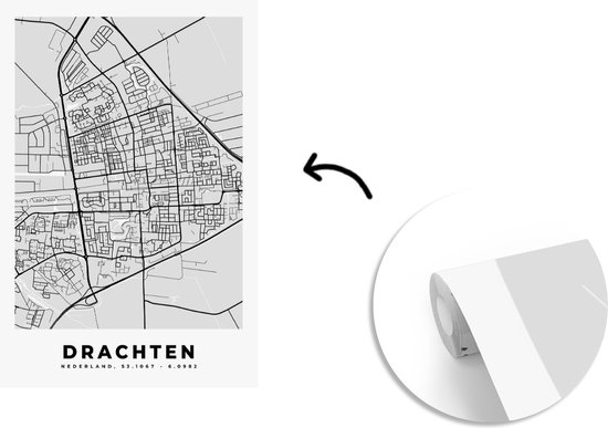 Papier peint - Papiers Papier peint photo Plan de la ville - Drachten - Grijs - Wit - Largeur 195 cm x hauteur 300 cm