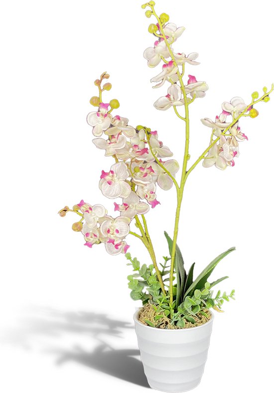 Orchidee kunstplant - kunstbloem - voor binnen - in pot - 50 cm - wit - Moederdag cadeautje