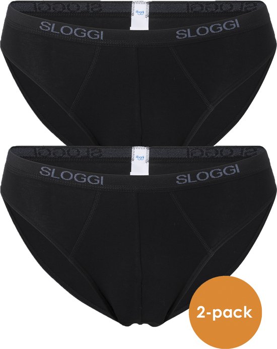 Twee zwarte Sloggi mini slips op elkaar, met 2-pack aanduiding.
