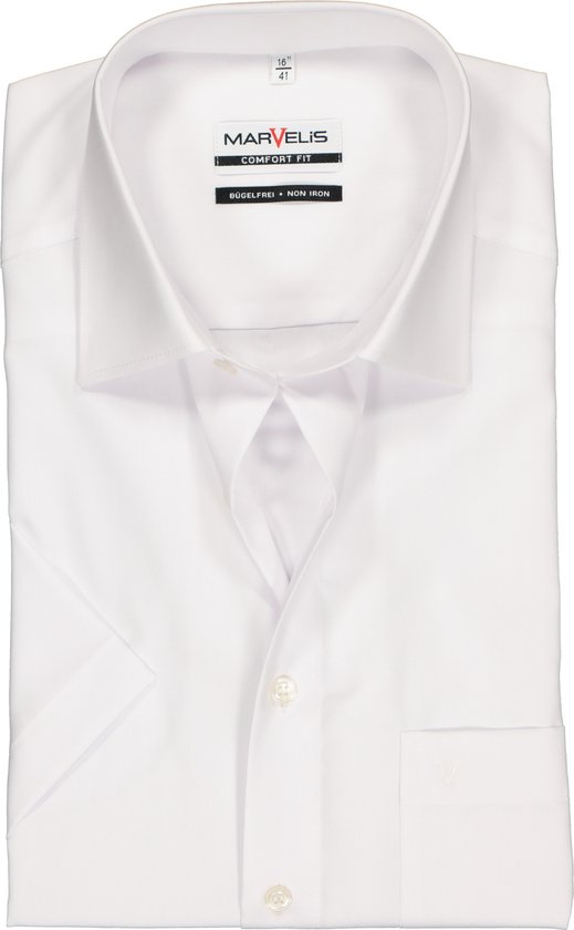 MARVELIS comfort fit overhemd - korte mouw - wit - Strijkvrij - Boordmaat: 46
