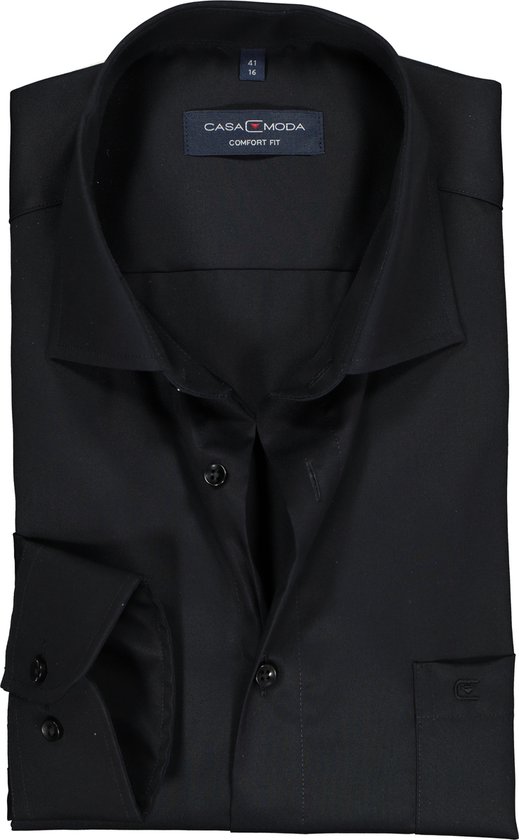 CASA MODA comfort fit overhemd - zwart twill - Strijkvrij - Boordmaat: 42