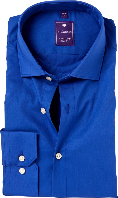Redmond slim fit overhemd - kobaltblauw - Strijkvriendelijk - Boordmaat: