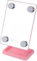 A&K Hollywood Make-up Spiegel met verlichting | 4 LED | Dimbare | Inclusief USB Kabel | Roze