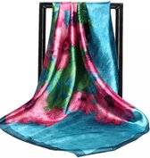 Sjaal-Fleur-90x90cm -Blauw-Roze-Charme Bijoux