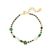 Yehwang - armbandje - flower power - kralen - groen - parels - beads