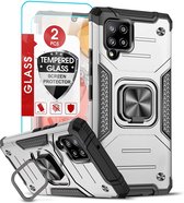 Samsung A42 Hoesje Heavy Duty Armor Hoesje Zliver - Samsung Galaxy A42 5G hoesje Kickstand Ring cover met Magnetisch Auto Mount- Samsung A42 5G screenprotector 2 pack