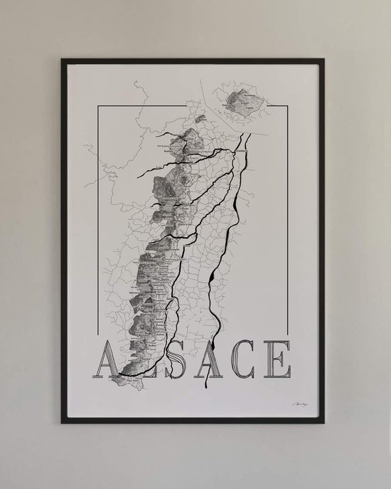 Affiche carte des vins - Alsace - Alsace - noir et blanc