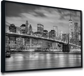 Akoestische panelen - Geluidsisolatie - Akoestische wandpanelen - Akoestisch schilderij AcousticPro® - paneel met uitzicht op Manhatten en Brooklyn - design 166 - Premium - 120x80