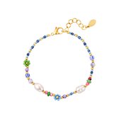 Yehwang - flower power - armbandje - blauw - kralen - parels - beads