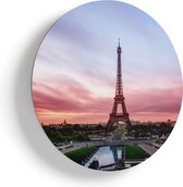 Artaza Houten Muurcirkel - Eiffeltoren In Parijs Met Kleurrijke Hemel - Ø 50 cm - Klein - Multiplex Wandcirkel - Rond Schilderij