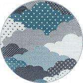 Rond Kindertapijt met wolken Grijs-Blauw-Wit