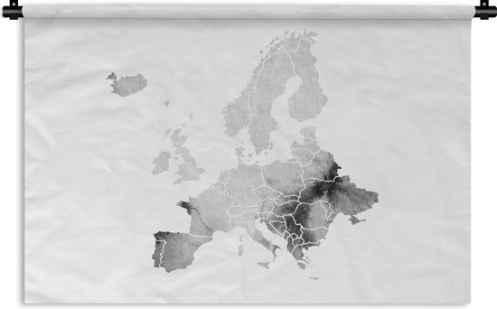 Wandkleed - Wanddoek - Europakaart in lichtgrijze waterverf - zwart wit - 180x120 cm - Wandtapijt