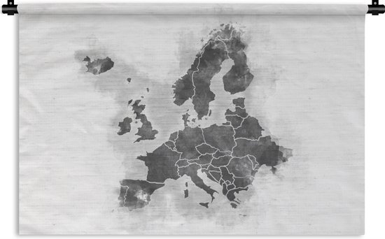 Wandkleed - Wanddoek - Europakaart met unieke achtergrond - zwart wit - 180x120 cm - Wandtapijt