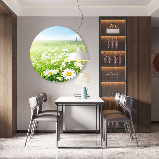 Artaza Dibond Cercle Mural Champ De Fleurs Champ De Marguerites - Fleurs - Ø 90 cm - Groot - Cercle Mural - Tableau Rond - Pour Intérieur et Extérieur