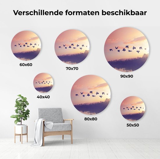 Cercle Mural Artaza Dibond - Silhouette Vogels Au Coucher Du Soleil - Ø 70 cm - Cercle Mural - Tableau Rond - Pour Intérieur et Extérieur