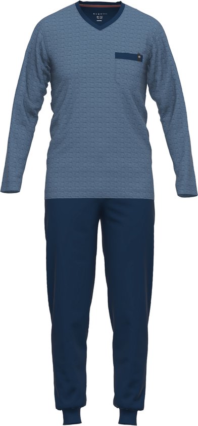 MoFiz Herenpyjama, lange winterpyjama, tweedelig, zacht, warm, shirt met lange mouwen, geruit, pyjamabroek, lange loungewear, nachtkleding, set met borstzak, A-zwart 02, M