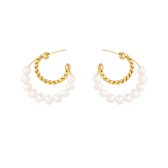 Yehwang - pearl earrings double row - oorbellen - parels - goud - stainless steel