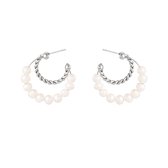 Yehwang - Pearl earrings double row - silver - zilver - parels - oorbellen - stainless steel
