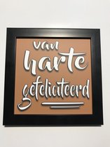 Tekstbord / Wandbord / Van harte / Verjaardag / Cadeau / Woondecoratie / Oranje / Fotolijst