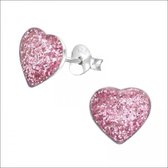 Aramat jewels ® - Zilveren glitter oorbellen hart paars 925 zilver 9mm