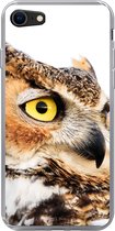 Geschikt voor iPhone SE 2020 hoesje - Bruine uil met een witte achtergrond - Siliconen Telefoonhoesje