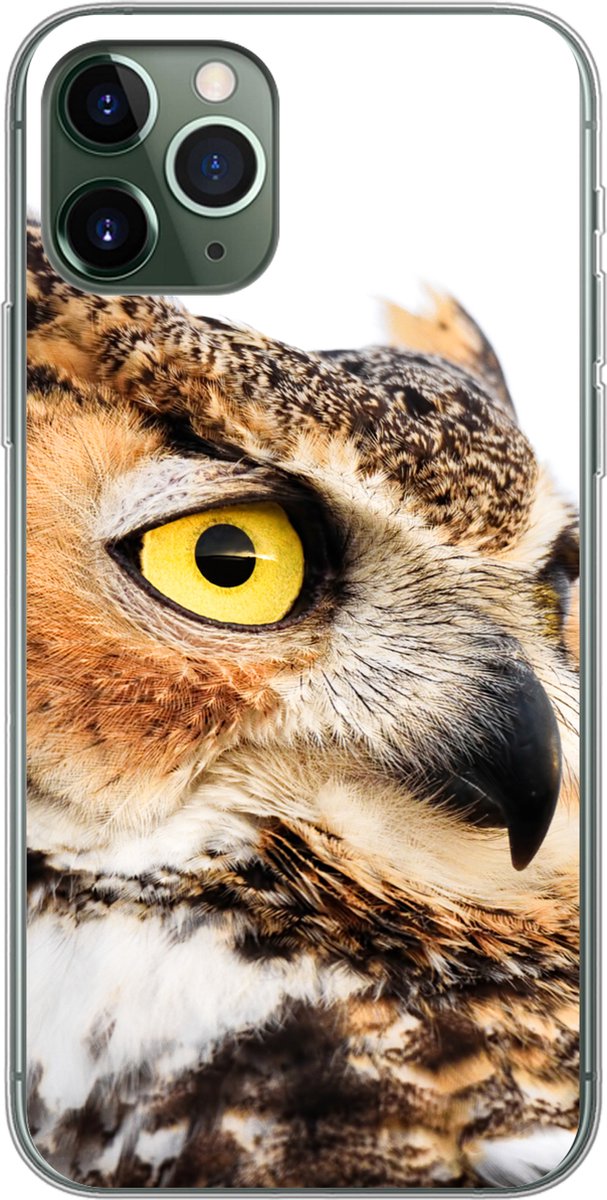 Telefoonhoesje Geschikt voor iPhone 11 Pro hoesje - Bruine uil met een witte achtergrond - Siliconen Telefoonhoesje Telefoonhoesje