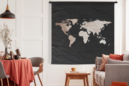Tapisserie - Tapisserie - Wereldkaart - Aquarelle - Zwart - 180x180 cm - Tapisserie