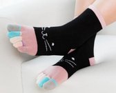 Teensokken - teen Sokken dames - toesocks - print kat - roze / zwart -36-40