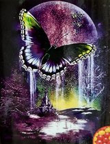 Denza - Diamond painting 40 x 50 cm paarse vlinder volledige bedrukking ronde steentjes - maan - direct leverbaar - nieuw - vlinders - butterfly - bloemen - bladeren - natuur - die
