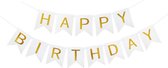HAPPY BIRTHDAY Slinger XL (20 cm x 16 cm), Letter Slinger, Wit-Goud, 13 stuks, Verjaardag, Feest, Party, Decoratie, Versiering
