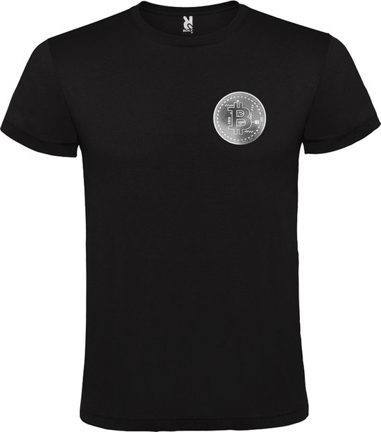Zwart t-shirt met klein 'BitCoin print' in Grijze tinten size S