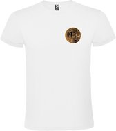 Wit t-shirt met klein 'BitCoin print' in Bruine tinten size M