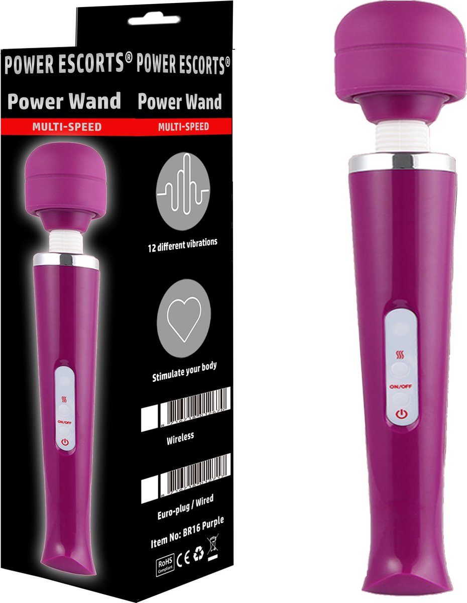 super stijlvolle - Power Escorts - Power Wand - Body Wand Massager - 12 Speed - Massage staaf met stroom kabel - groot Formaat 32 cm - Speeltje voor Vrouwen - Flexibele Kop - Trendy Design - BR16 - Paars - Cadeaubox - Waterbestendig - Massagestaaf