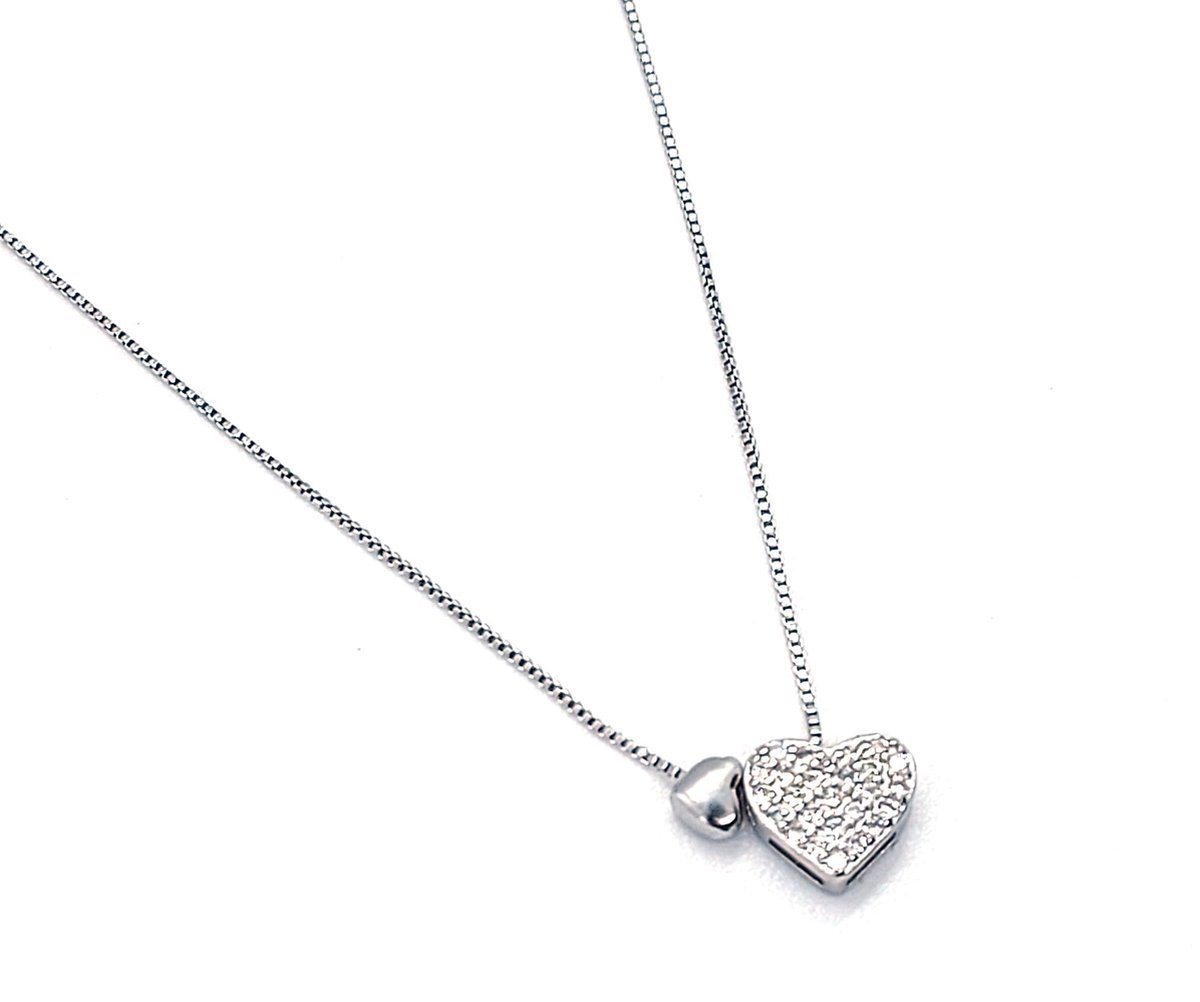 Ketting Dames- Zilver 925- 2 Hartjes- Strass- Vrouw- LiLaLove