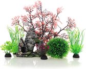 Aquarium planten set met rots – 7 decoraties inbegrepen – Aquarium decoratie - Kunststof – Ornamenten - Aquarium planten - Aquarium plant