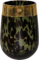 Oneiro’s Luxe Waxinelichthouder  LEOPARD Geel - Ø 10x14 cm - kaarsenhouders - kaarsenhouder - waxinehouder - decoratie – woonaccessoires – theelichthouder – zwart – goud – zilver