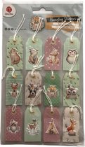 Deco Time - 3D Hangtag Stickers - 12 stuks - LOVELY ANIMALS - Dieren - Groen/Roze/Wit